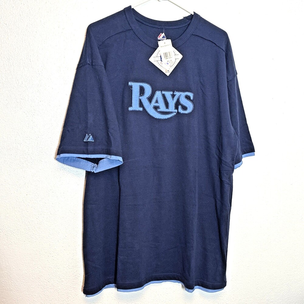 Vintage Majestic Tampa Bay Rays MLB Two Tone Embroidered T-Shirt NWT (U7)